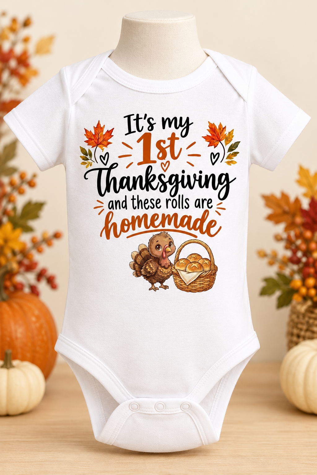 My First Thanksgiving “Homemade Rolls” Graphic Onesie
