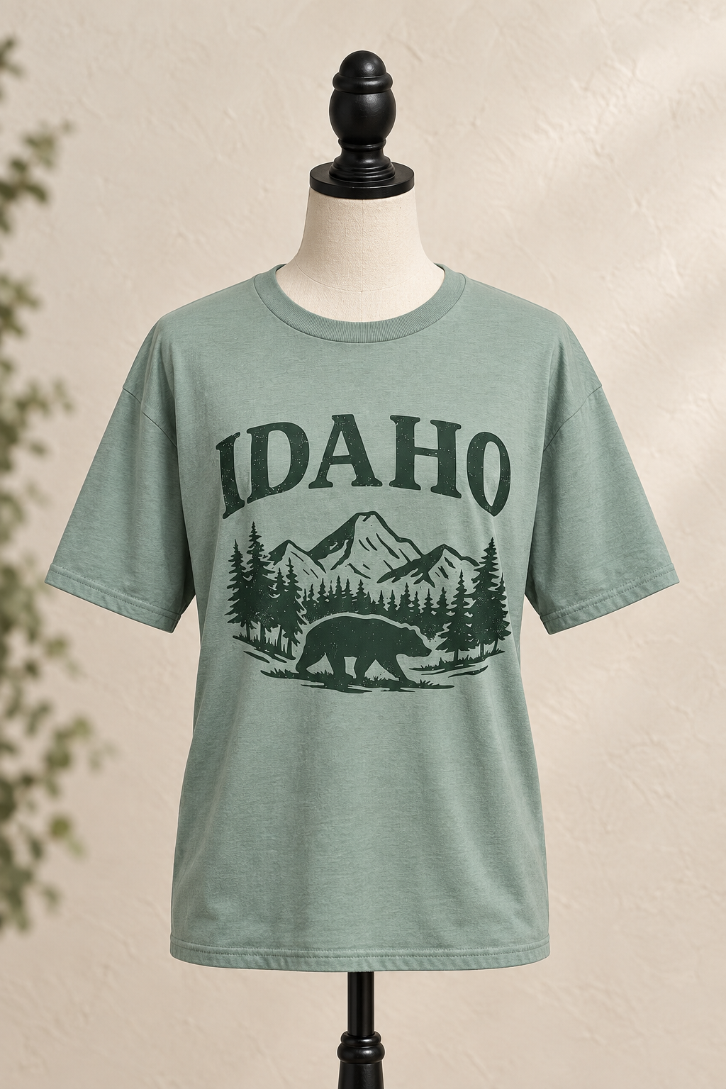 Sage Idaho graphic T-shirt displayed on a mannequin